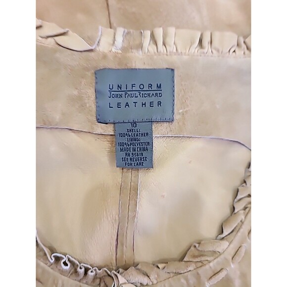 2 Pc John Paul Richard Uniform Leather Jacket Womens 10 Tan Suede Blazer & Top - Picture 5 of 16